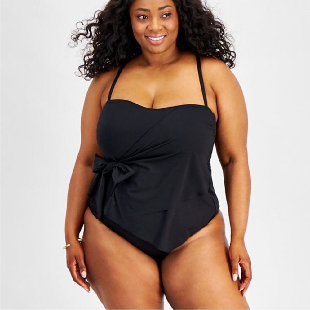 Becca ETC Plus Size Color Code Side Tie Tankini top black - 3X